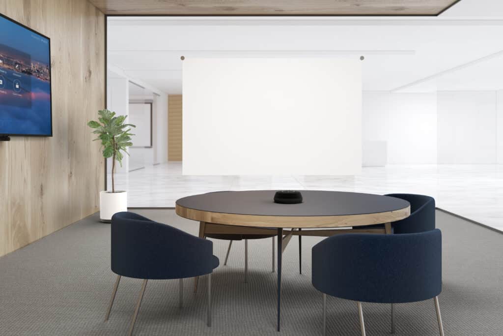 Stem Table from Shure placed on small table in Huddle Room